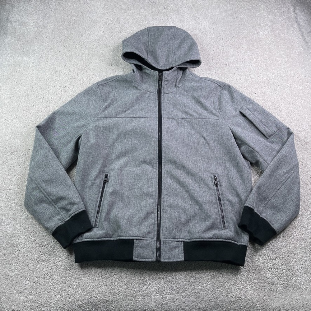 Levis Jacket Mens Large Grey Soft Shell Fleece Lined Full Zip Hooded Bomber Coat